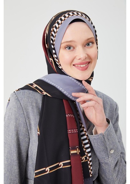 K.Gri Zincir Desen Violet Medine İpeği Şal fırsatları