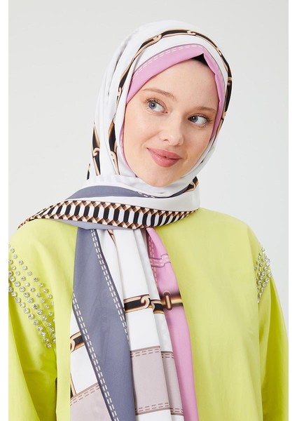 Gri Zincir Desen Violet Medine İpeği Şal fiyatları