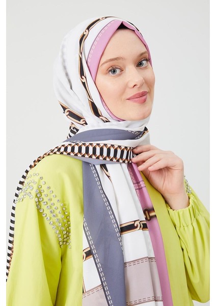 Gri Zincir Desen Violet Medine İpeği Şal modelleri