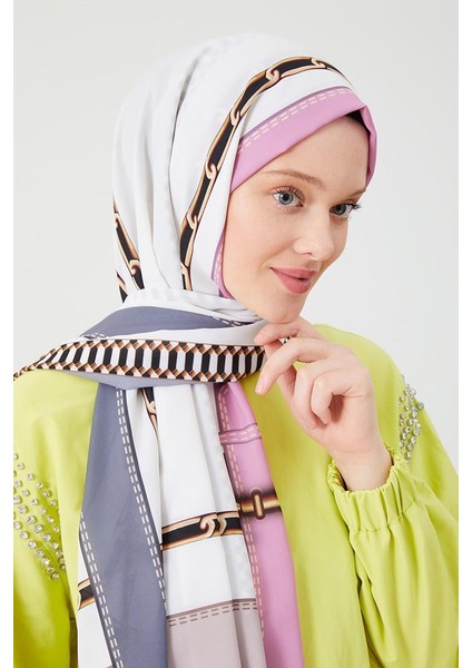 Gri Zincir Desen Violet Medine İpeği Şal fırsatları