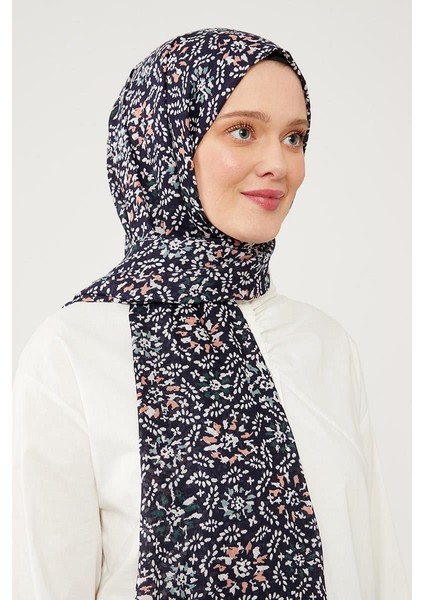 Gece Mavisi Tomurcuk Desen Cotton Şal
