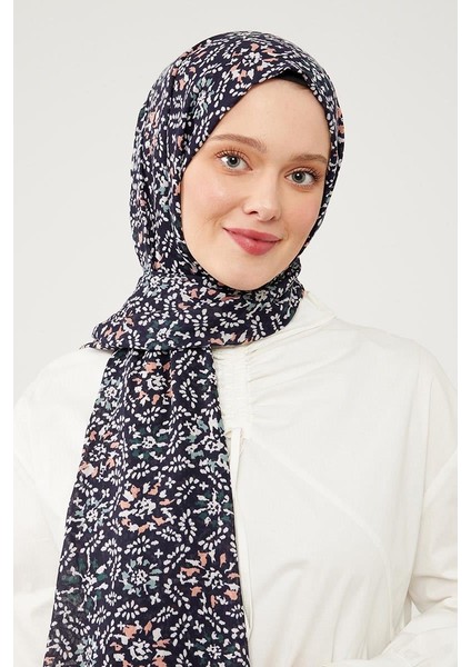Gece Mavisi Tomurcuk Desen Cotton Şal
