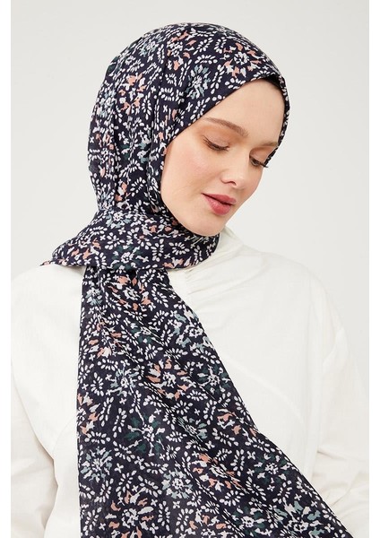 Gece Mavisi Tomurcuk Desen Cotton Şal