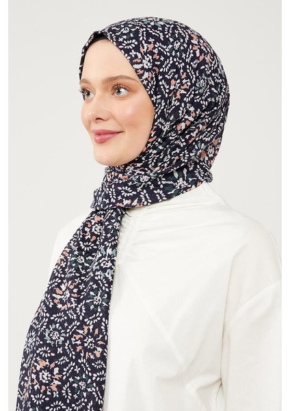 Gece Mavisi Tomurcuk Desen Cotton Şal
