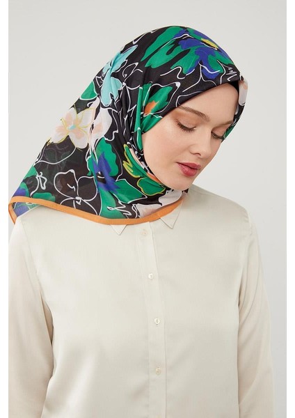 Siyah Yonca Desen Soft Cotton Eşarp