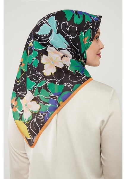 Siyah Yonca Desen Soft Cotton Eşarp