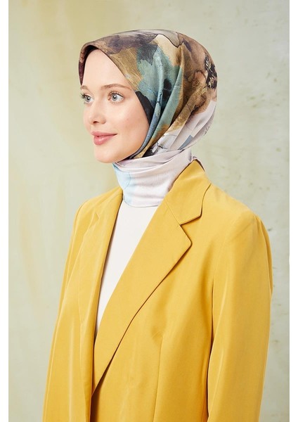 Koyu Pudra Sulu Boya Desenli Twill Digital Eşarp modelleri