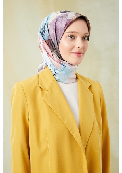 Koyu Pudra Sulu Boya Desenli Twill Digital Eşarp fırsatları