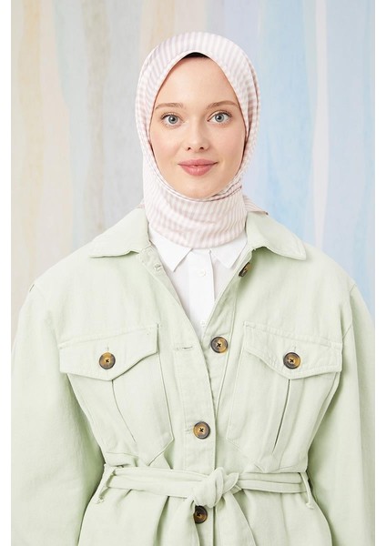 Pudra Çizgili Twill Digital Eşarp fiyatları