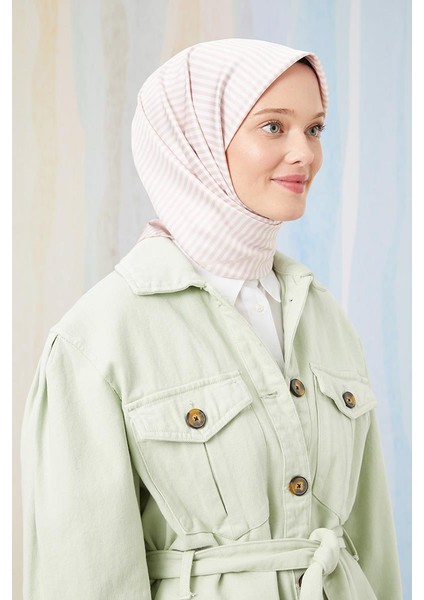Pudra Çizgili Twill Digital Eşarp fırsatları