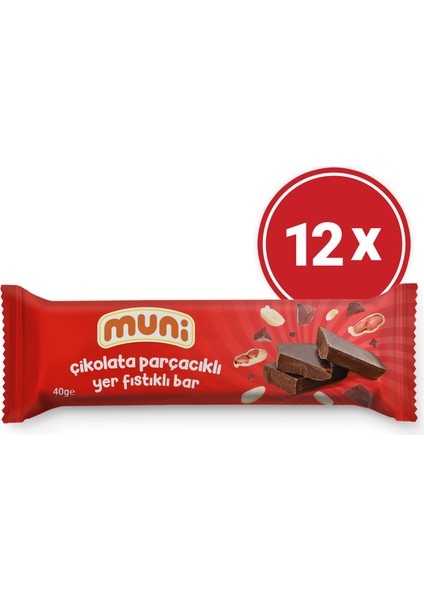 Çikolata Parçacıklı Yer Fıstığı Barı, 40 gr x 12 Adet