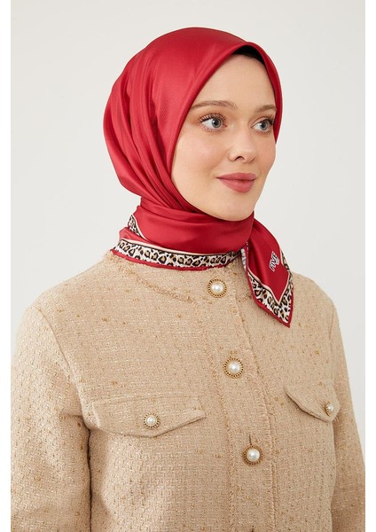 Nar Çiçeği Leopar Desen Twill Digital Eşarp