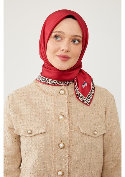 Nar Çiçeği Leopar Desen Twill Digital Eşarp
