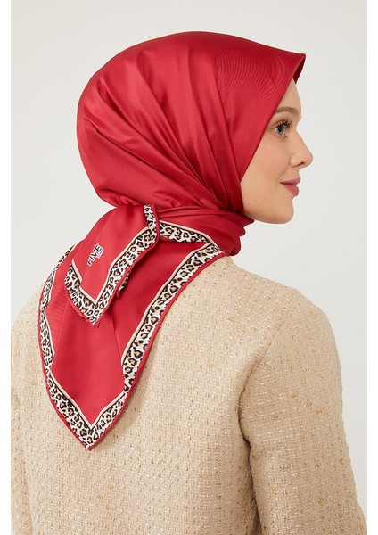 Nar Çiçeği Leopar Desen Twill Digital Eşarp