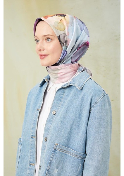 Somon Sulu Boya Desenli Twill Digital Eşarp modelleri