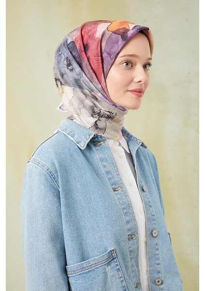 Somon Sulu Boya Desenli Twill Digital Eşarp fırsatları