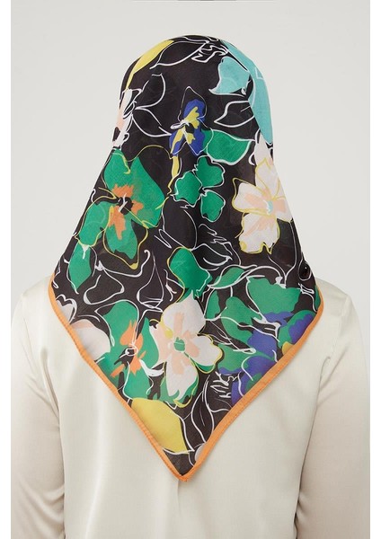 Siyah Yonca Desen Soft Cotton Eşarp