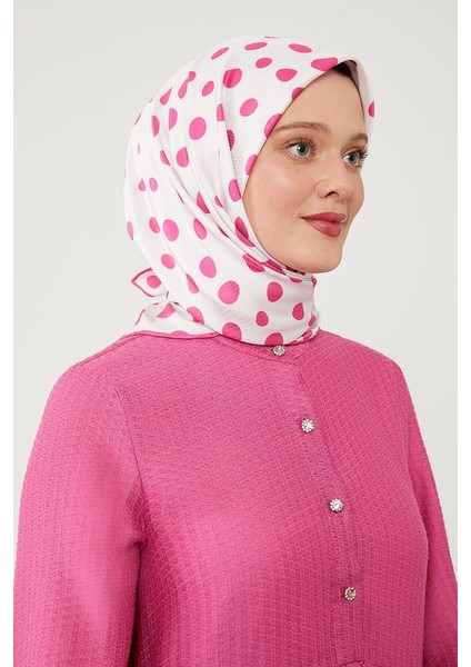 Fuşya Puantiye Desen Twill Digital Eşarp