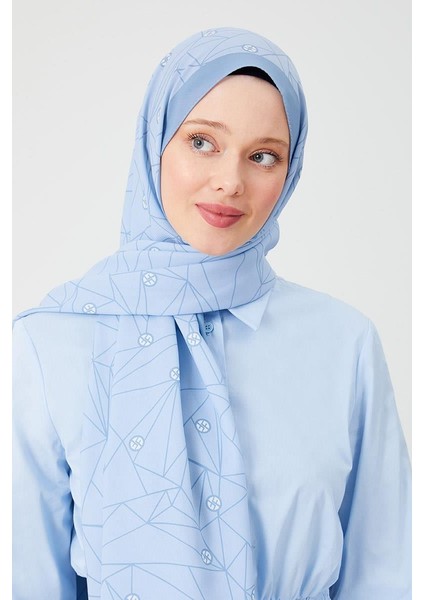 Mavi Geometrik Desen Violet Medine İpeği Şal