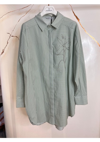 Zincir Işleme Detaylı Çizgili Gömlek