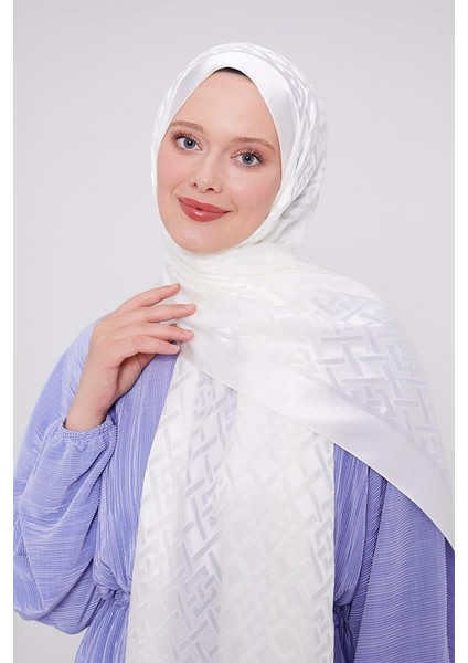 Beyaz Geometrik Desen Deluxe Devore Şal
