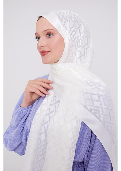 Beyaz Geometrik Desen Deluxe Devore Şal fiyatları