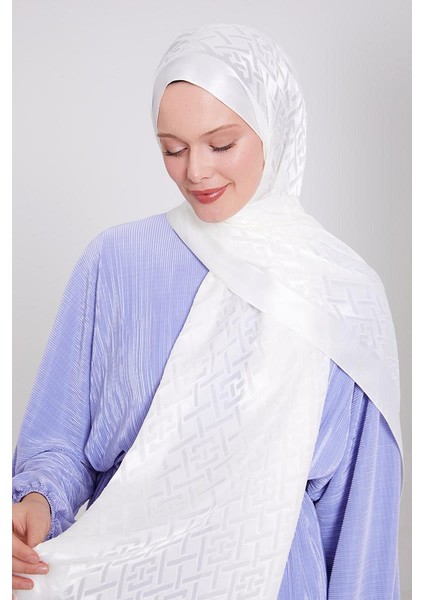 Beyaz Geometrik Desen Deluxe Devore Şal modelleri