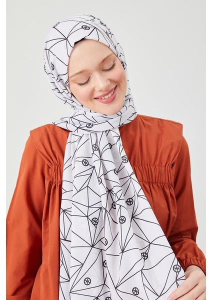 Siyah Geometrik Desen Violet Medine İpeği Şal