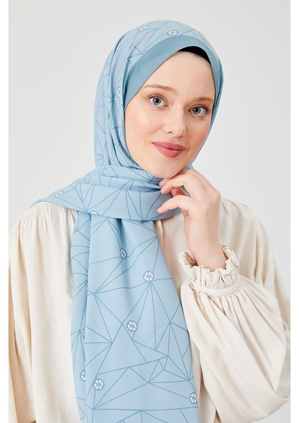 Mint Yeşili Geometrik Desen Violet Medine İpeği Şal