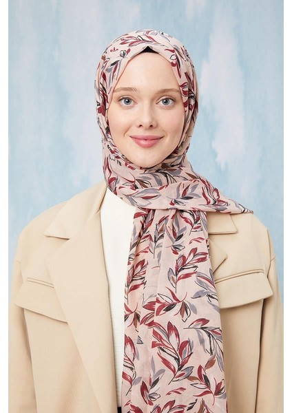 Vişne Yaprak Desen Cotton Şal