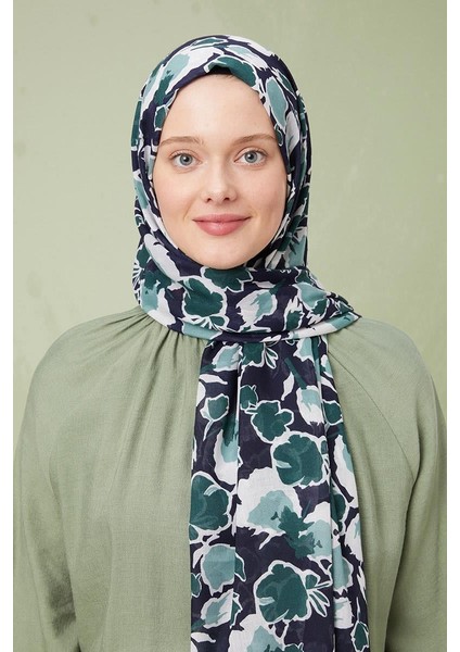 Zümrüt Yeşili Desenli Cotton Şal