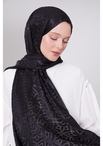 Siyah Büyük Çiçek Desenli Deluxe Devore Şal