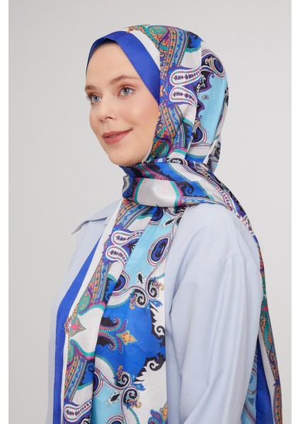 Saks Etnik Çini Desen Vual İpek Şal