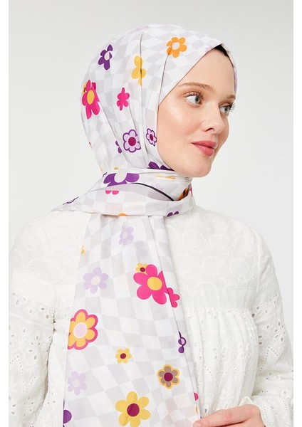 Gümüş Çiçek Desen Mono Krep Şal modelleri