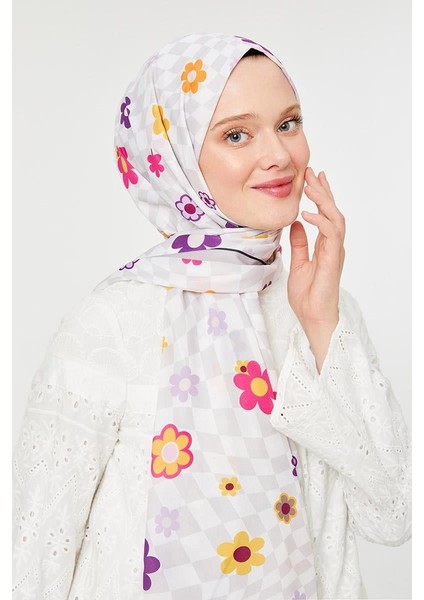 Gümüş Çiçek Desen Mono Krep Şal fırsatları