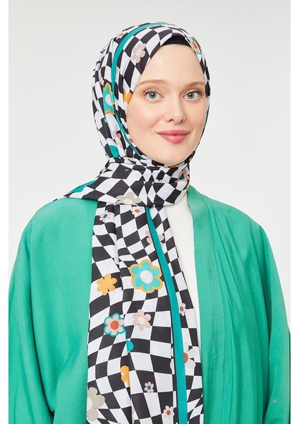 Siyah Çiçek Desen Mono Krep Şal