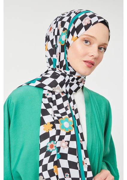 Siyah Çiçek Desen Mono Krep Şal modelleri