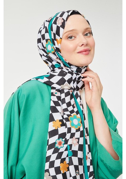 Siyah Çiçek Desen Mono Krep Şal fırsatları