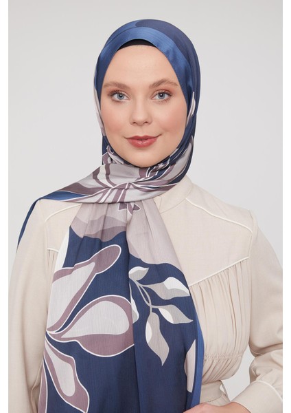 İndigo Soyut Çiçek Desen Brand Şal
