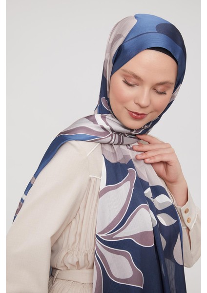İndigo Soyut Çiçek Desen Brand Şal modelleri