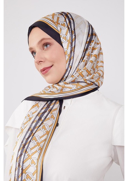 Siyah-Gold Şeritli Halka Desen Brand Şal modelleri
