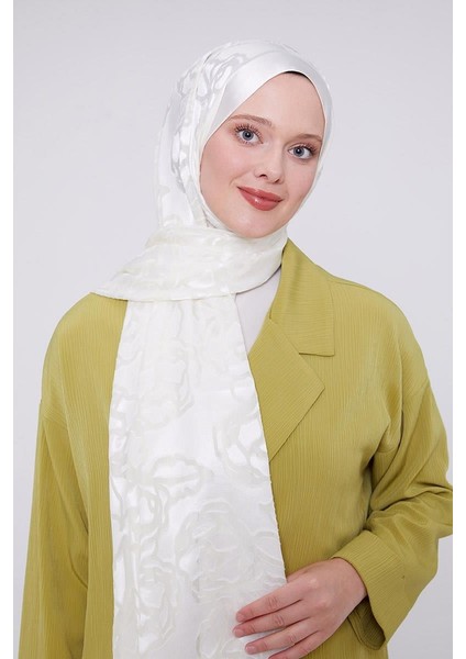 Beyaz Gül Desen Deluxe Devore Şal