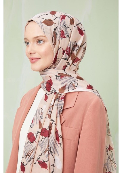 Kum Karışık Yaprak Desen Cotton Şal modelleri