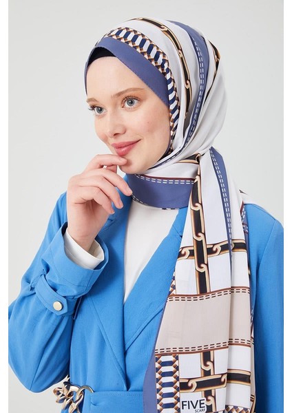 Kot Mavi Zincir Desen Violet Medine İpeği Şal