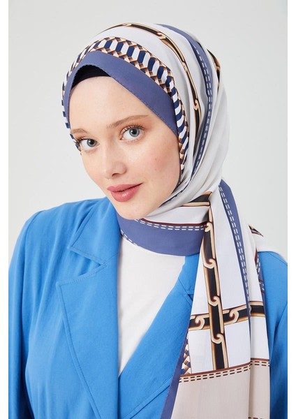 Kot Mavi Zincir Desen Violet Medine İpeği Şal fiyatları