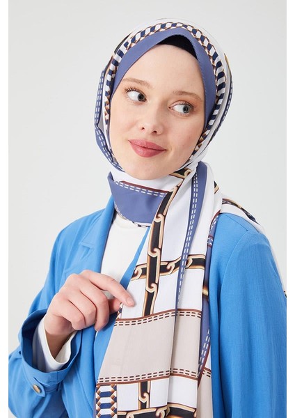 Kot Mavi Zincir Desen Violet Medine İpeği Şal modelleri