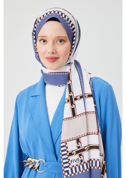 Kot Mavi Zincir Desen Violet Medine İpeği Şal fırsatları