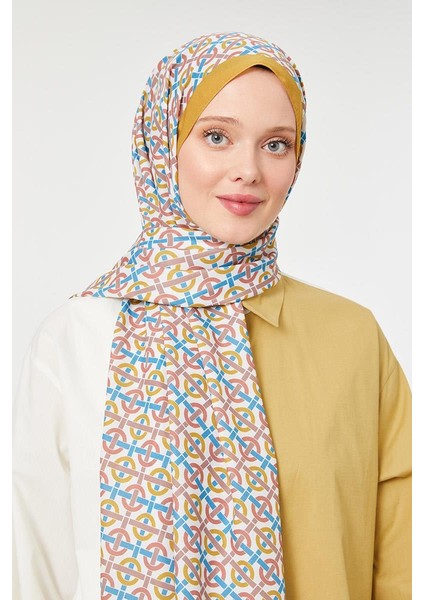 Safran Yuvarlak Desen Mono Krep Şal