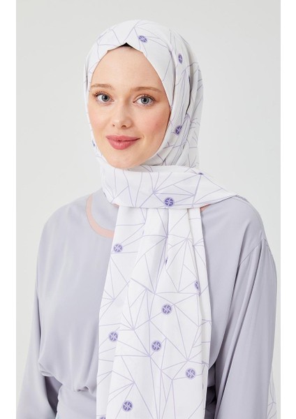Lila Geometrik Desen Violet Medine İpeği Şal
