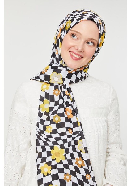 Safran Çiçek Desen Mono Krep Şal modelleri